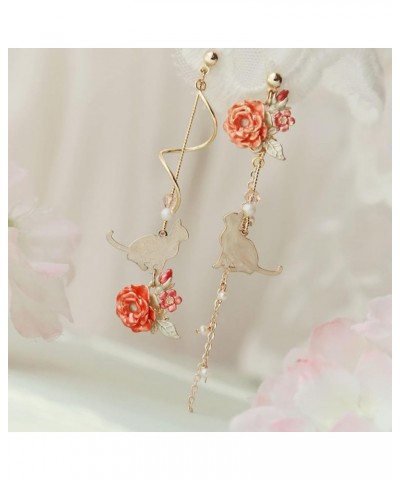 Flower Earrings for Women Cherry Blossom Earrings Rose Flower Earrings Leaf Petal Dangle Drop Earrings Fairy Pearl Earrings J...