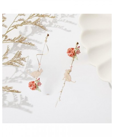 Flower Earrings for Women Cherry Blossom Earrings Rose Flower Earrings Leaf Petal Dangle Drop Earrings Fairy Pearl Earrings J...