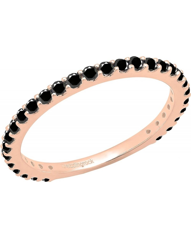 Round Diamond or Gemstone Eternity Stackable Wedding Band for Women | Available in 10K/14K/18K Gold Black Diamond in 10K Rose...