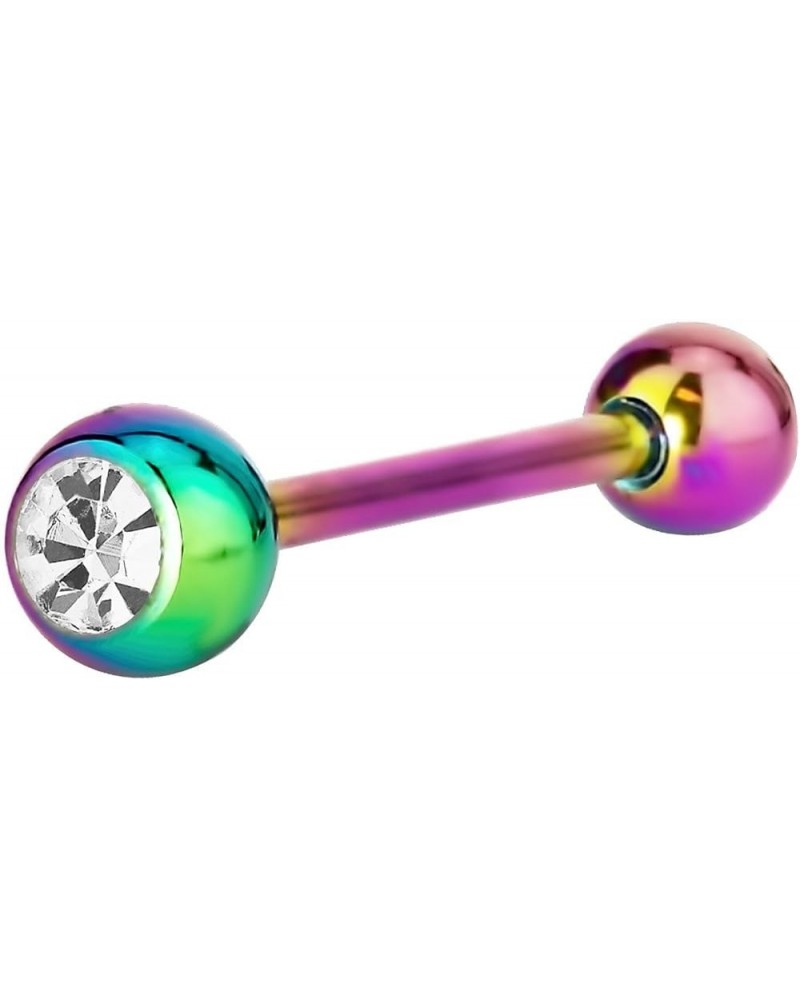 14G 16mm (5/8 Inch) CZ Crystal Surgical Steel IP Plated Tongue Ring Rainbow $8.39 Body Jewelry