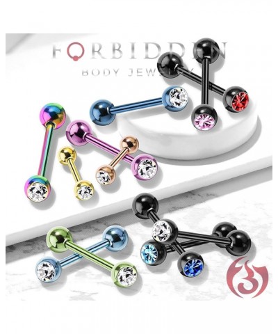 14G 16mm (5/8 Inch) CZ Crystal Surgical Steel IP Plated Tongue Ring Rainbow $8.39 Body Jewelry