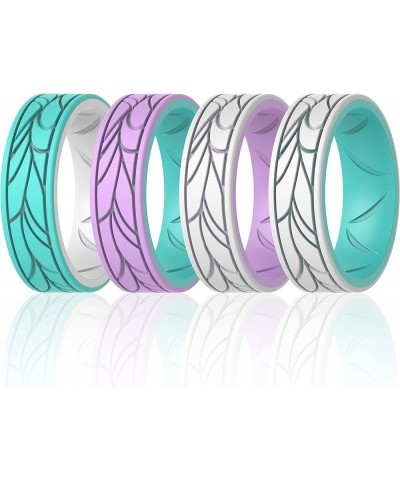 Silicone Bands for Women - Breathable Round Pattern Design 6.8mm Wide 1.8mm Thick Teal B-White, Teal B-Light Purple A, White-...