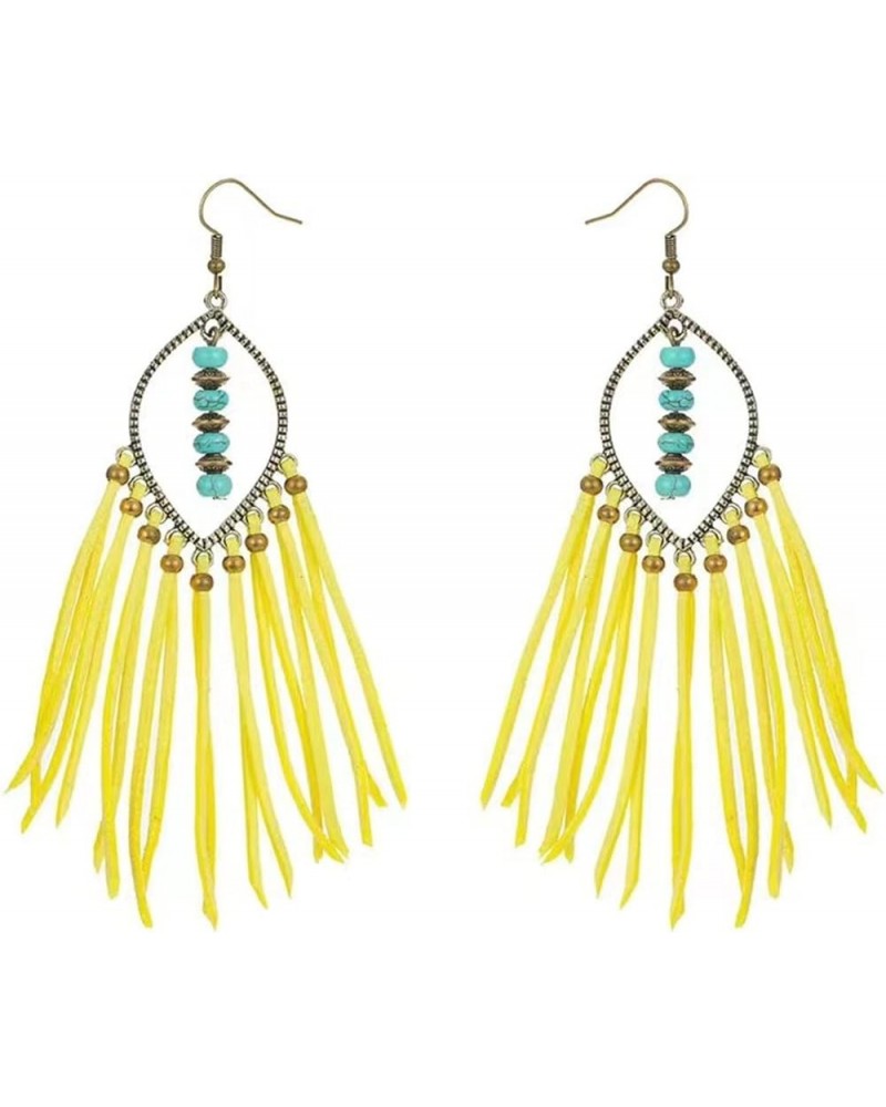 Bohemian Fringe Leather Earrrings Handmade Tassel Earrings with Turquoise Long Dangle Earrings for Women Girls rodeo jewelry ...