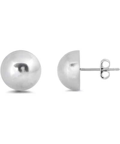 Half Ball Earrings Polish Finish 925 Sterling Silver Studs Push Back Rhodium Plated 5mm - 18mm 18mm $9.00 Earrings