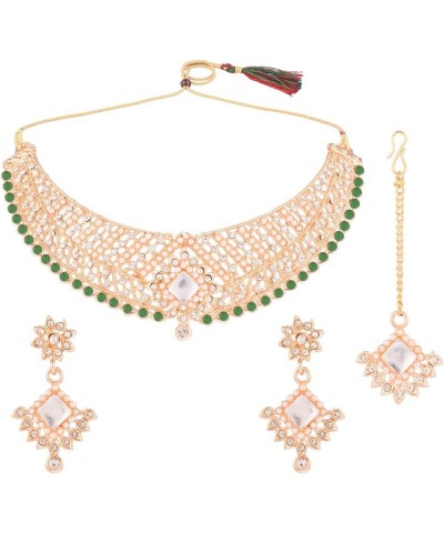 Indian Bollywood Traditional Crystal Kundan Choker Necklace Earrings Maang Tikka Wedding Bridal Jewelry Set For Women Style 2...