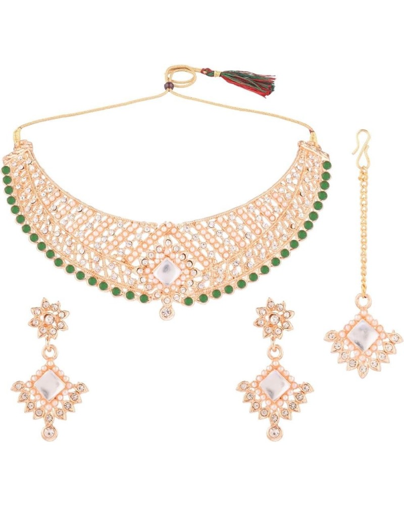 Indian Bollywood Traditional Crystal Kundan Choker Necklace Earrings Maang Tikka Wedding Bridal Jewelry Set For Women Style 2...