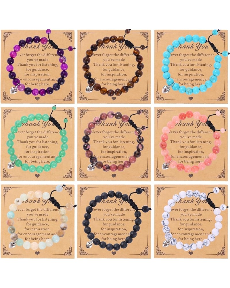 9Pcs Healing Stone Beaded Bracelets for Women Men Semi-Precious Gemstones Bracelets Crystal Beaded Thank You Gifts Bracelet U...