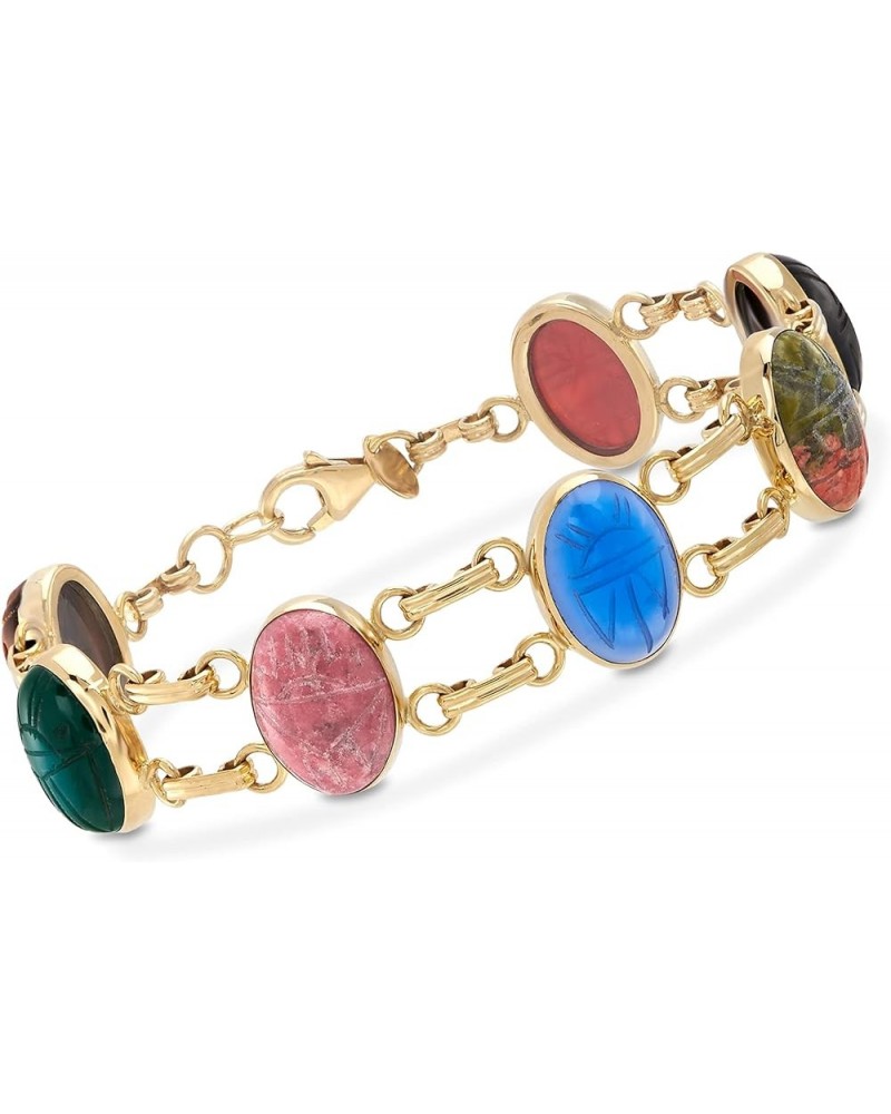 Multi-Gemstone Scarab Bracelet in 18kt Gold Over Sterling 8.0 Inches $66.00 Bracelets