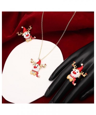 3 Pcs Christmas Austrian Crystal Pendant Necklace Adjustable Ring Brooch Deer Costume Jewelry Set for Christmas Thanksgiving ...