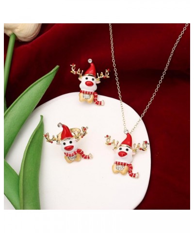 3 Pcs Christmas Austrian Crystal Pendant Necklace Adjustable Ring Brooch Deer Costume Jewelry Set for Christmas Thanksgiving ...