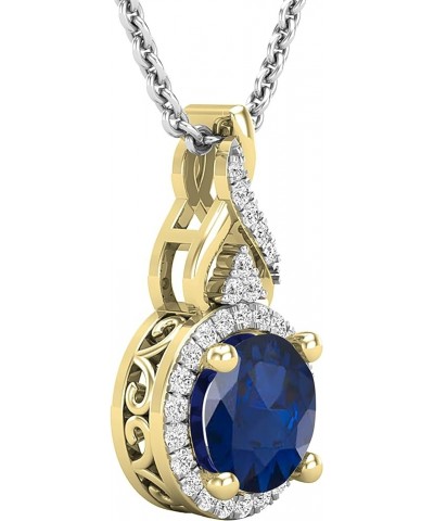 Round White Diamond & Gemstone Ladies Pendant (Silver Chain Included), Available in Various Gemstones & Metal 10K/14K/18K Gol...