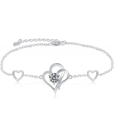 Love Heart Charm Bracelet For Women 925 Sterling Silver With Zirconia Birthstone Bracelets Adjustable Link for Mother Wife Gi...