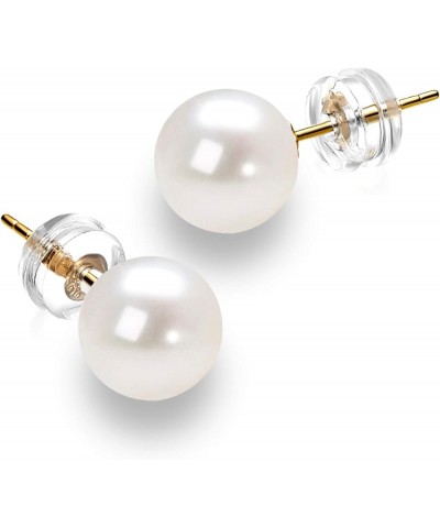 14K Gold Round White Freshwater Cultured Pearl Stud Earrings for Women - AAAA Quality Yellow Gold 5mm $31.71 Earrings