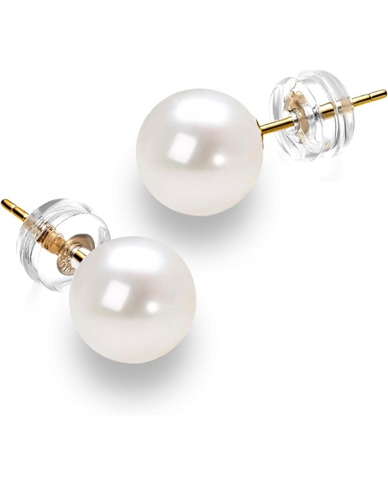 14K Gold Round White Freshwater Cultured Pearl Stud Earrings for Women - AAAA Quality Yellow Gold 5mm $31.71 Earrings