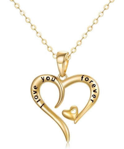 14k Gold I love You Forever Heart Necklace for Women, Real Gold Love Jewelry for Her, 16+1+1 Inch Yellow Gold gold $86.36 Nec...