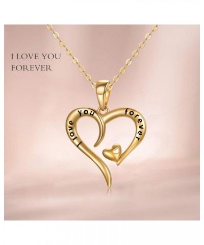 14k Gold I love You Forever Heart Necklace for Women, Real Gold Love Jewelry for Her, 16+1+1 Inch Yellow Gold gold $86.36 Nec...