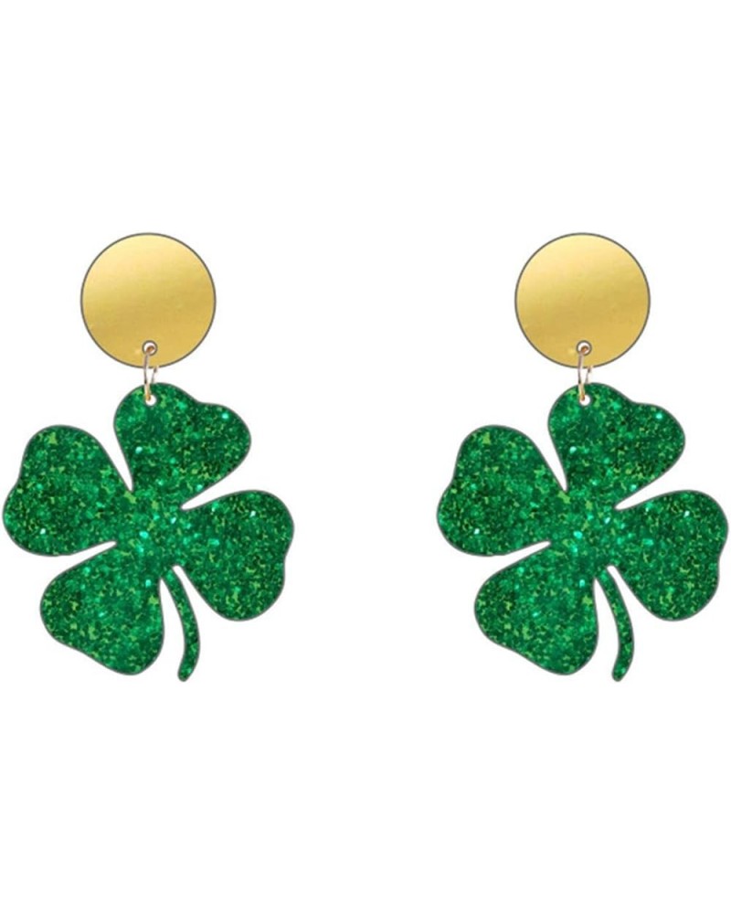 St. Patrick's Day Green Leaf Dangle Earrings Irish Shamrock Resin Acrylic Earrings for Women Girls Jewelry A $5.89 Earrings