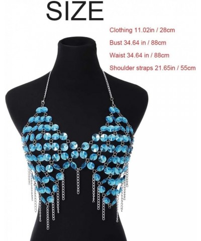 Boho Body Chain for Women Crystal Tassel Blue Bikini Jewelry Beach Rave Party Body Accessories Rhinestone Bra $15.48 Body Jew...