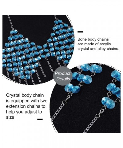 Boho Body Chain for Women Crystal Tassel Blue Bikini Jewelry Beach Rave Party Body Accessories Rhinestone Bra $15.48 Body Jew...