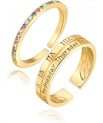 18k Gold Adjustable Circle Ring, Simple Link Chain Knuckle Rings CZ, Fashion Stacking Finger Jewelry 4. 2pcs coloful $10.25 R...