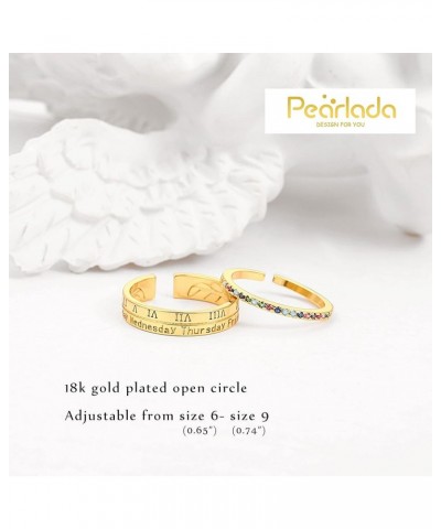 18k Gold Adjustable Circle Ring, Simple Link Chain Knuckle Rings CZ, Fashion Stacking Finger Jewelry 4. 2pcs coloful $10.25 R...