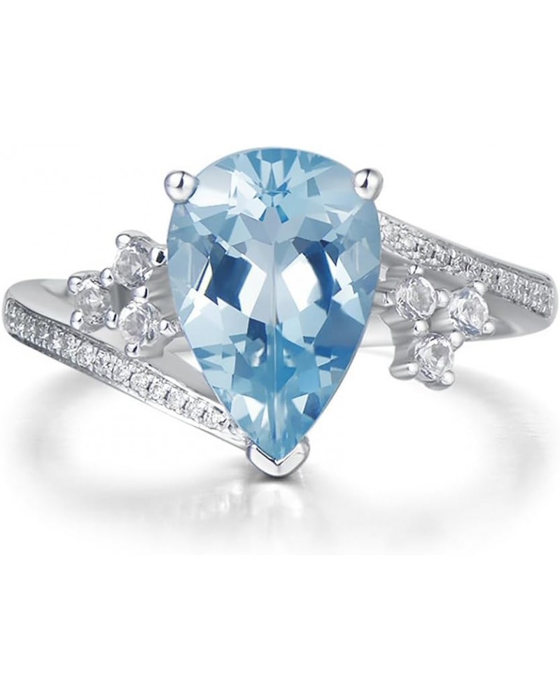 2CT Aquamarine Ring 925 Sterling Silver Pear Cut 7 * 9MM Sky Blue Aquamarine and White Moissanite Aquamarine Engagement Rings...