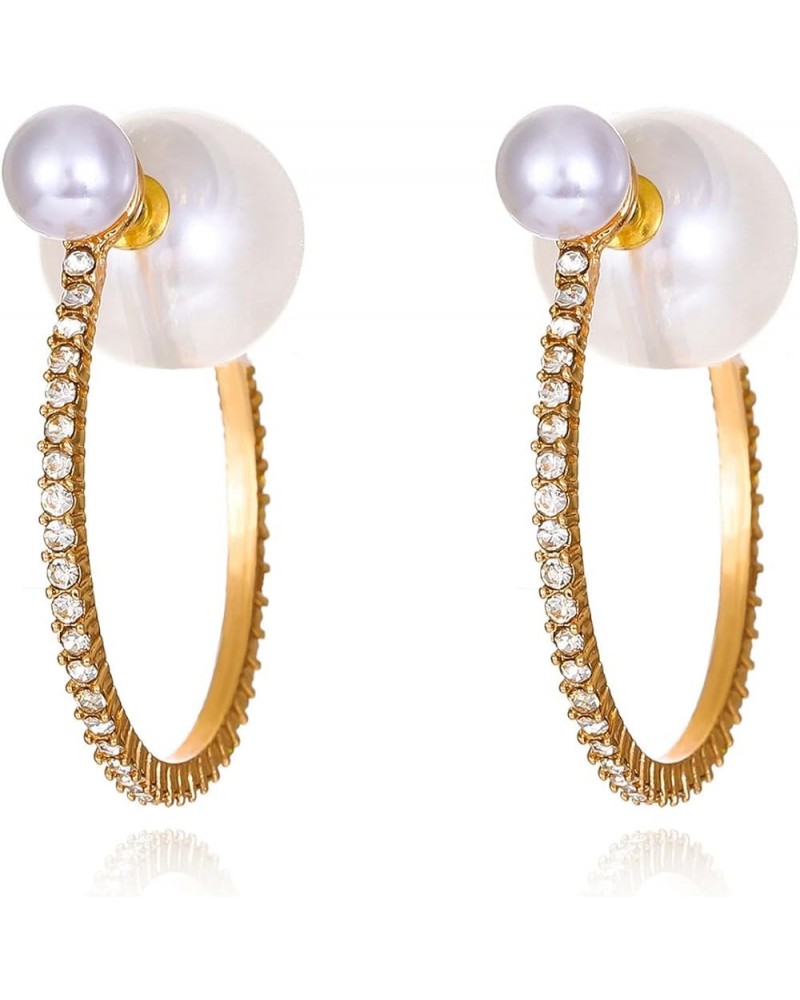 Vintage Circle Round Pearl Rhinestone Hoop Earring for Women Girls Birthday Jewelry Gift gold $7.18 Earrings