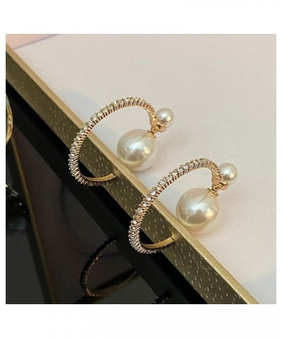 Vintage Circle Round Pearl Rhinestone Hoop Earring for Women Girls Birthday Jewelry Gift gold $7.18 Earrings