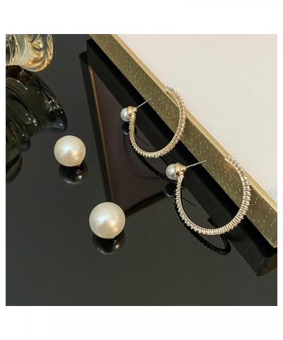 Vintage Circle Round Pearl Rhinestone Hoop Earring for Women Girls Birthday Jewelry Gift gold $7.18 Earrings