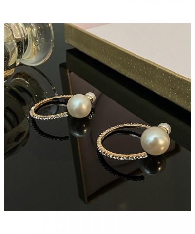 Vintage Circle Round Pearl Rhinestone Hoop Earring for Women Girls Birthday Jewelry Gift gold $7.18 Earrings