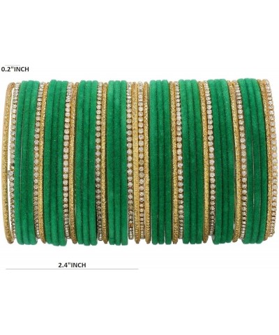 Indian Bangle Set Rhinestone CZ Crystal Wedding Bridal Velvet Bangle Bracelets Jewelry for Women Girls 2-4 Green (Set of 44 P...