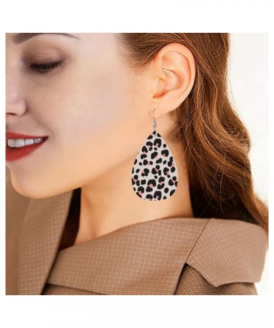 Faux Leather Earrings Wild Leopard Teardrop Dangle Earrings For Women Girls White 9 $7.66 Earrings