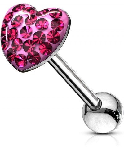 14G 16mm (5/8 Inch) Surgical Steel Pave Crystalline Epoxy Heart Top Tongue Ring Pink $10.82 Body Jewelry