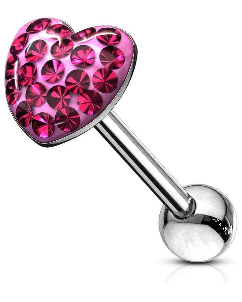 14G 16mm (5/8 Inch) Surgical Steel Pave Crystalline Epoxy Heart Top Tongue Ring Pink $10.82 Body Jewelry