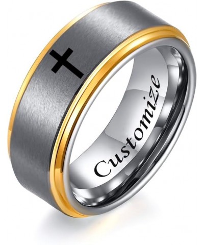 LCWQ Step Edge Design Frosted Religious Cross Tungsten Ring Wedding Band Personalized Engraved Inspirational 8mm Cross Jewelr...