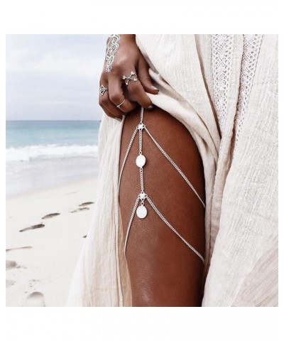 Gold Snake Thigh Chain for Women Snake Pendant Thigh Accessories Beach Boho Style Leg Chain jewelry for Women B：coin thigh ch...