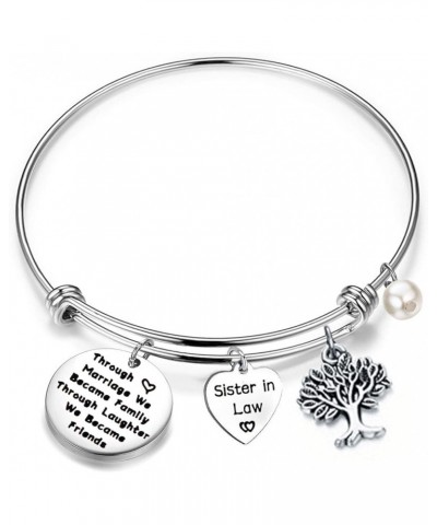 QIIER Sister In Law Bracelet Through Marriage We Became Family Quote Bangle Bracelet Gift for Sister In Law Silver $9.16 Brac...