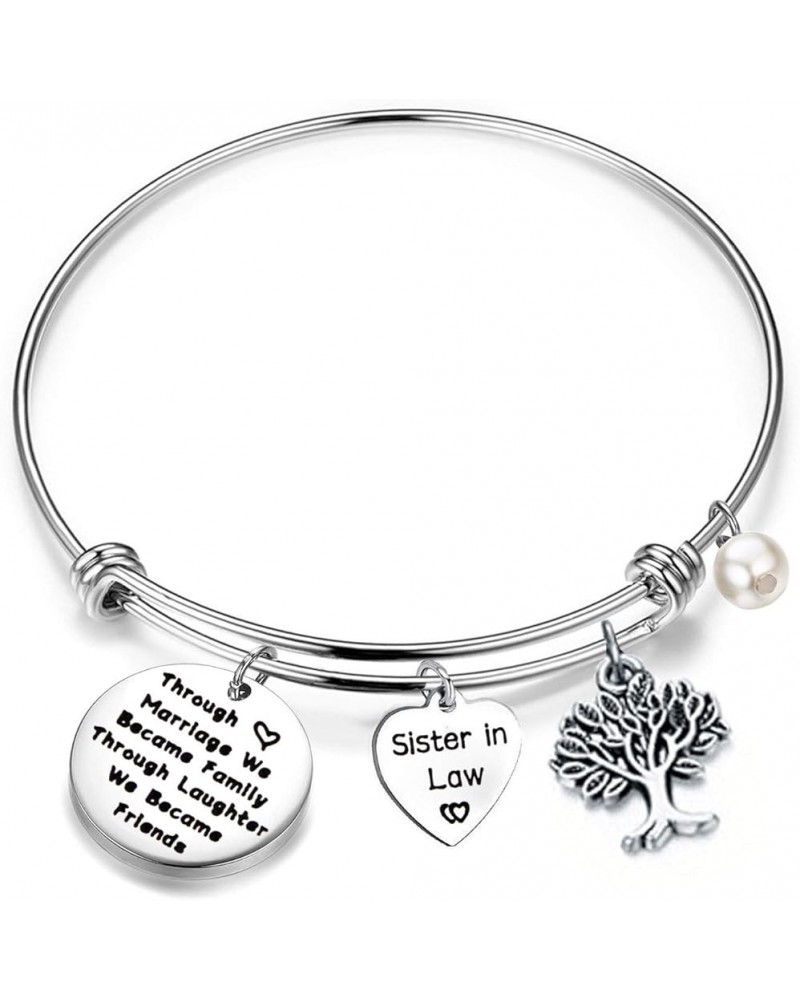 QIIER Sister In Law Bracelet Through Marriage We Became Family Quote Bangle Bracelet Gift for Sister In Law Silver $9.16 Brac...