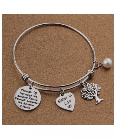 QIIER Sister In Law Bracelet Through Marriage We Became Family Quote Bangle Bracelet Gift for Sister In Law Silver $9.16 Brac...