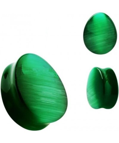 Pair of Green Cat Eyes Stone Double Flare Teardrop Ear Plugs Expander Gauges 2ga - 1 inch E608 7/8 Inch(22mm) $9.71 Others