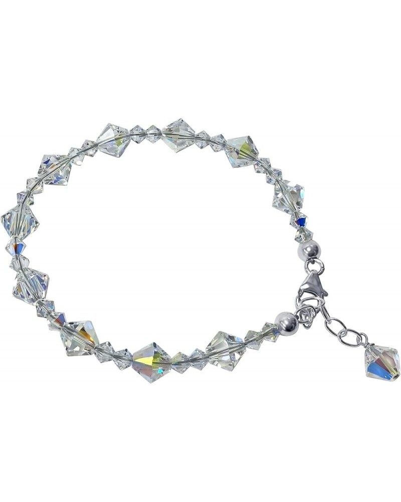 Bicone Shaped Austrian Crystals 925 Sterling Silver 7 to 8 inch Adjustable Bracelet for Women Clear $15.30 Bracelets