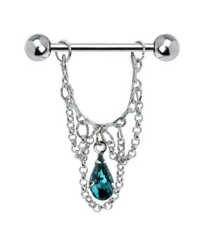 Blue Green Teardrop Chain Dangle Nipple Ring Set of 2 $9.01 Body Jewelry