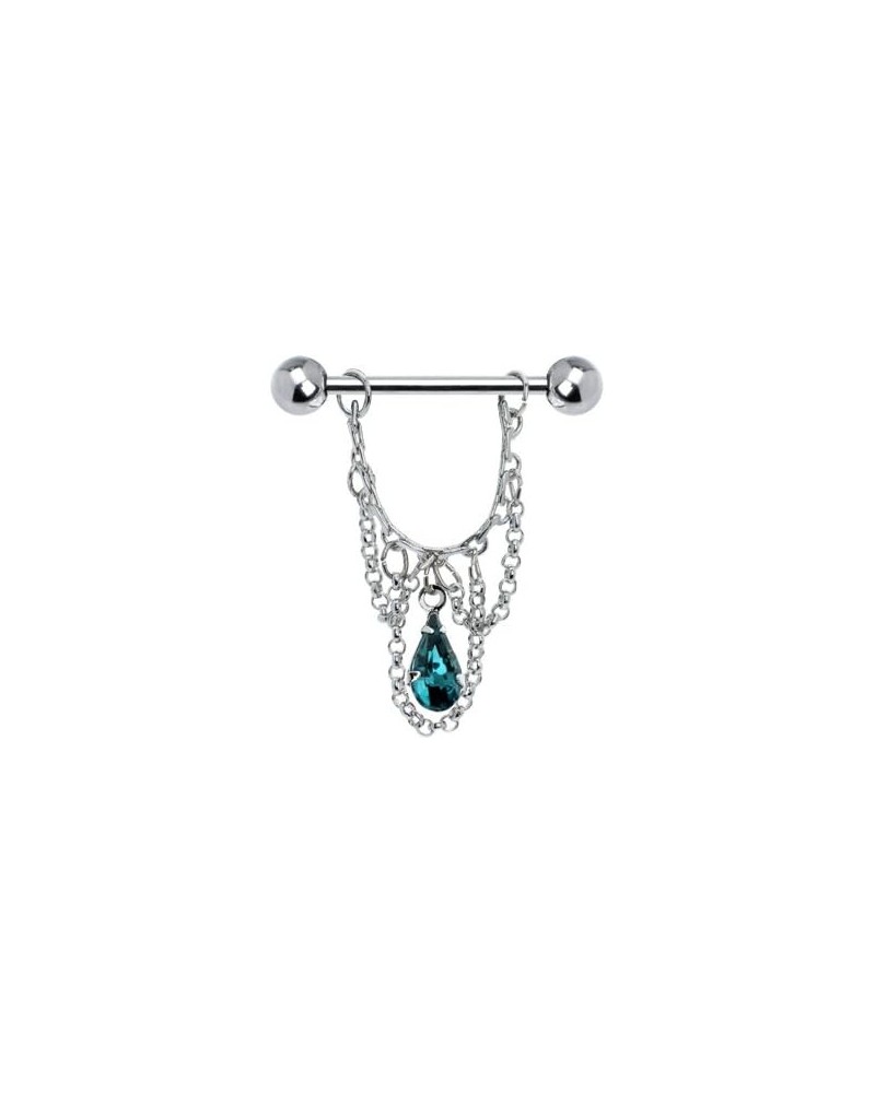 Blue Green Teardrop Chain Dangle Nipple Ring Set of 2 $9.01 Body Jewelry