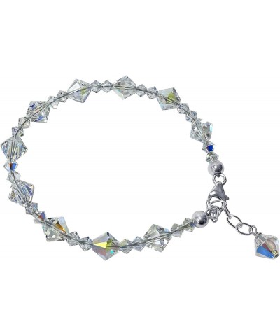 Bicone Shaped Austrian Crystals 925 Sterling Silver 7 to 8 inch Adjustable Bracelet for Women Clear $15.30 Bracelets