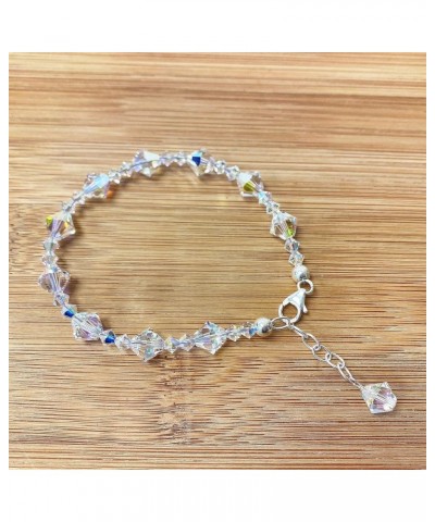 Bicone Shaped Austrian Crystals 925 Sterling Silver 7 to 8 inch Adjustable Bracelet for Women Clear $15.30 Bracelets