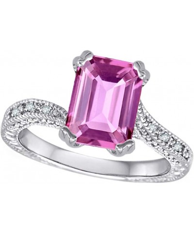 14k White Gold Antique Vintage Style Emerald Cut 8x6 Solitaire Engagement Promise Ring Created Pink Sapphire $185.39 Rings