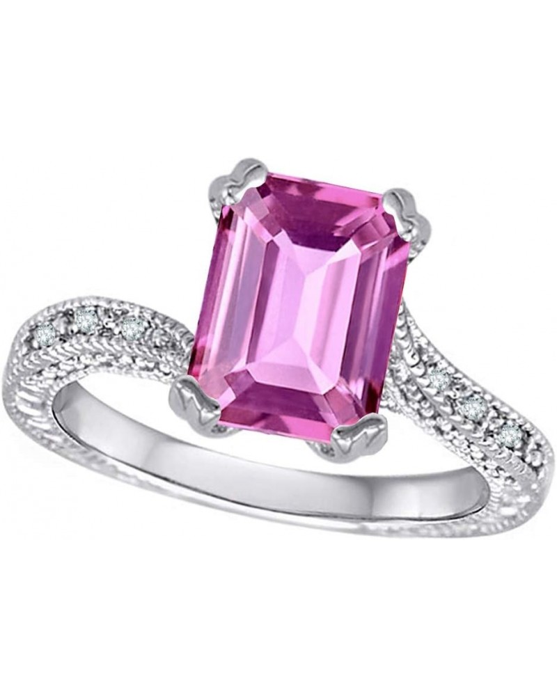 14k White Gold Antique Vintage Style Emerald Cut 8x6 Solitaire Engagement Promise Ring Created Pink Sapphire $185.39 Rings