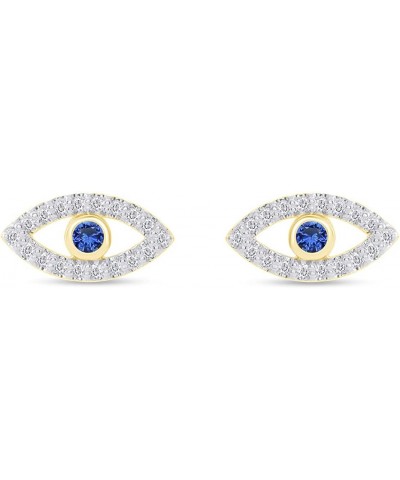 14K Yellow Gold Over Sterling Silver Round Shape Simulated Birthstone & White Sapphire Evil Eye Stud Earrings Jewelry Gift Fo...