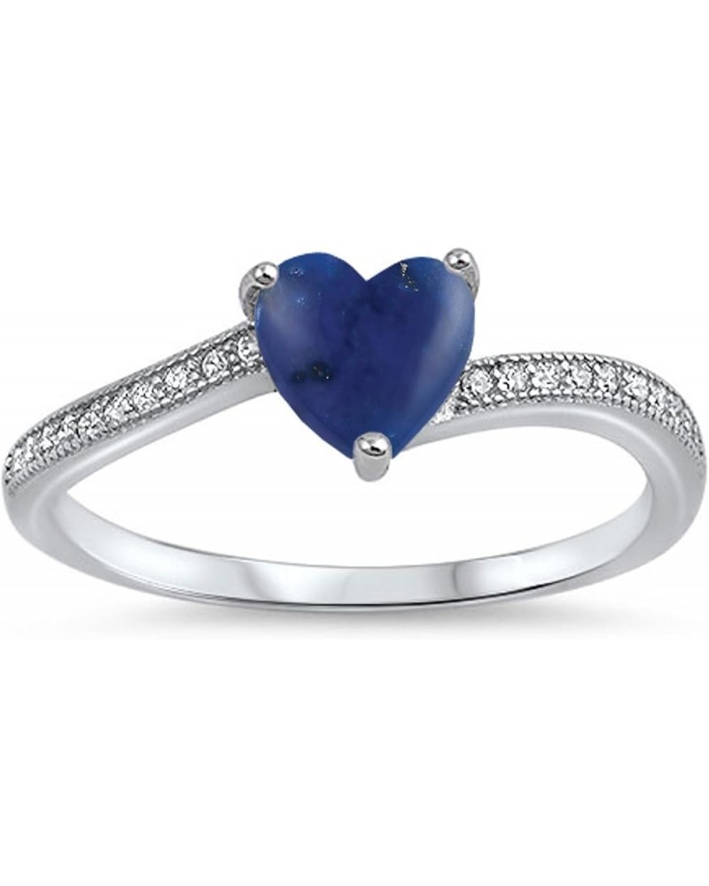 CHOOSE YOUR COLOR Sterling Silver Heart Promise Ring Blue Natural Lapis Cabochon $12.84 Rings