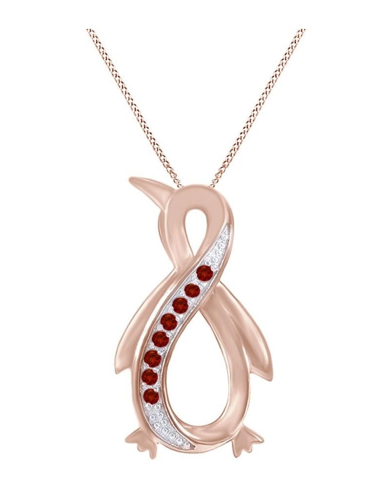 Penguin Infinity Pendant Necklace in 14K Rose Gold Over Sterling Silver Simulated garnet $28.19 Necklaces